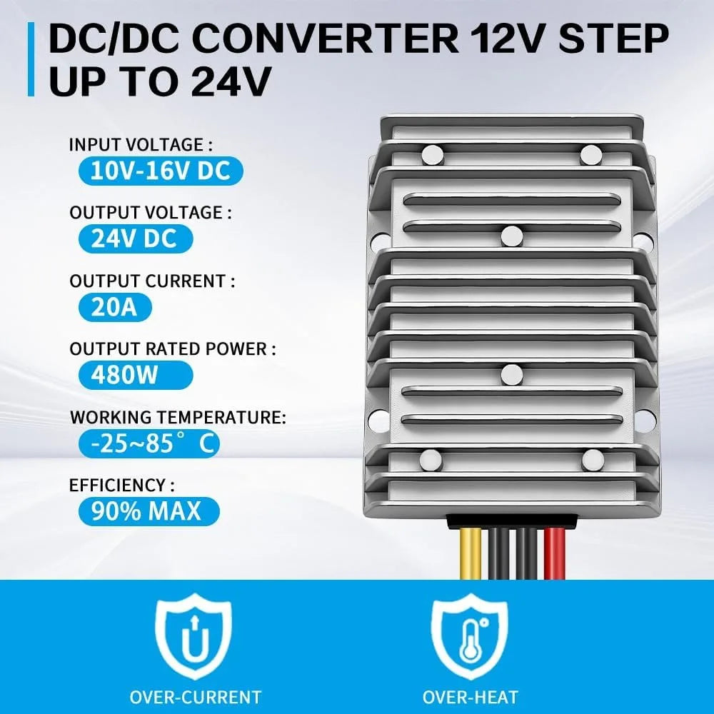 DC/DC Converter 12V Step Up to 24V Boost Converter 20A 480W Voltage Regulator Power Supply Module for Car Truck Vehicle Boat Oasis Select