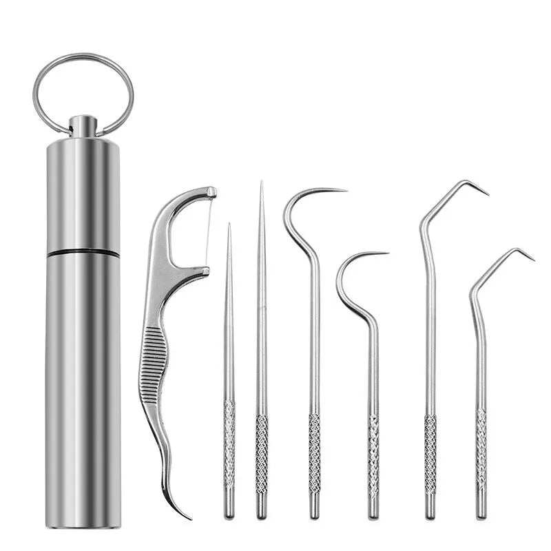 Stainless Steel Toothpick Set – 7-Piece Portable Dental Kit Dental Cleaning Set Oasis Select Silver