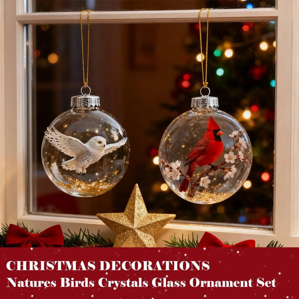 Acrylic Cardinal & Hummingbird Christmas Ball Ornament 8cm