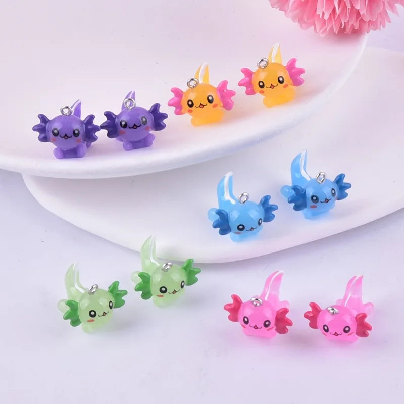 Simulation 3D Axolotl Fish Resin Charms Solid Color Kawaii Cartoon Earring Keychain Pendant Marine Animal Jewelry Diy Oasis Select