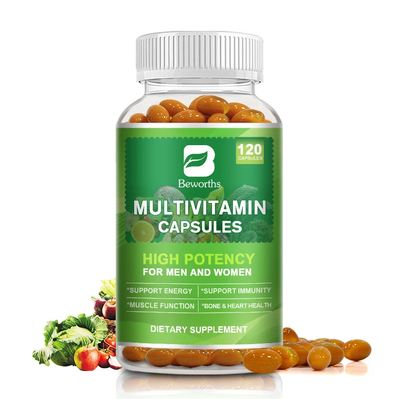 BEWORTHS Multivitamin Capsules with Vitamins & Minerals for Energy Brain Heart Skin Eye Health Immune Support for Women and Men Oasis Select 120pcs 5bottles United States