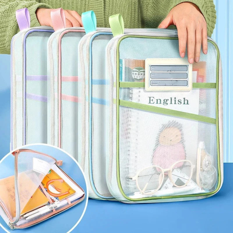 A4 Stationery Storage Bag Double-layer Mesh Zipper Bag Large Capacity Organizer Folders School Office Supplies Stationary Bag Oasis Select 4PCS 31x23.5x4cm