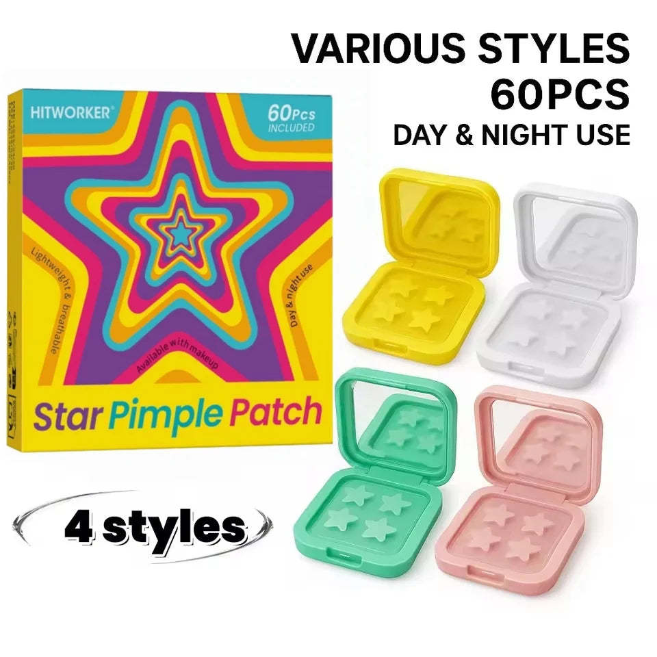 60 pieces/box of 4 color star shaped acne stickers - water-based gel acne cover stickers, facial patches with makeup mirror Oasis Select