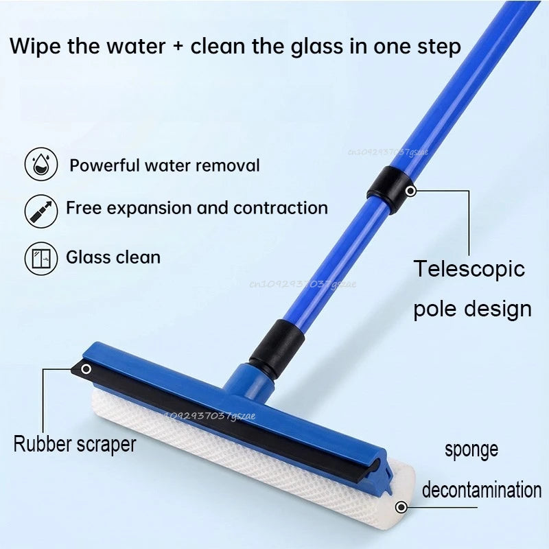 2 in 1 Multi-function Glass Wiper Home Window Cleaning Brush Telescopic Sponge Squeegee Glass Cleaner Wiper Long Handle Cleaning Oasis Select