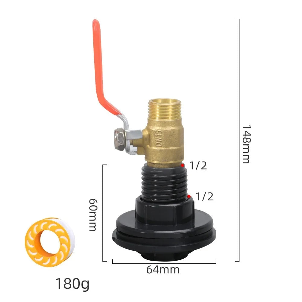 Rain Barrel Overflow Kit with Brass Ball Valve Quick Connect Hose Adapter for Aquariums And Irrigation 1/2" 3/4" 1" Male Threads Oasis Select 1-2