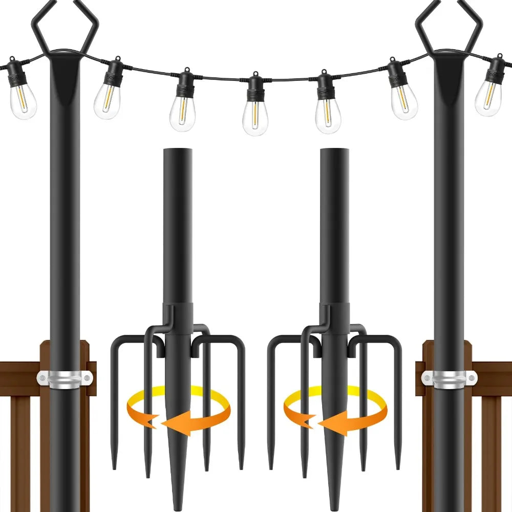 2-Pack Adjustable Outdoor String Light Poles – Heavy Duty Iron