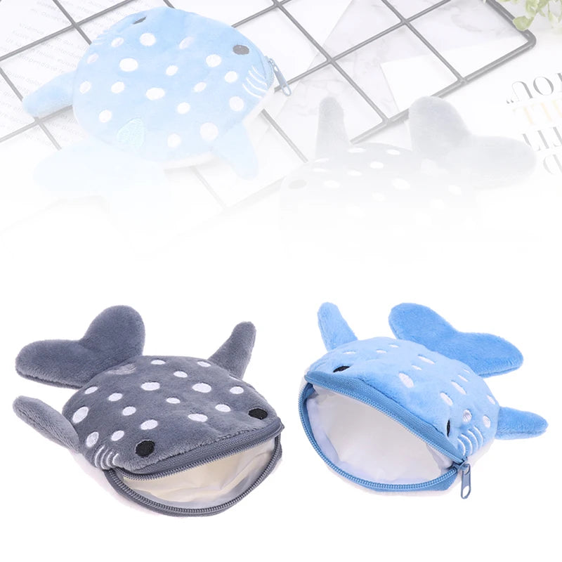 Cute Blue Shark Mini Whales Coin Purse Plush Zipper Coin Wallet Designer Women's Small Change Bag Key Earphone Pouch Oasis Select