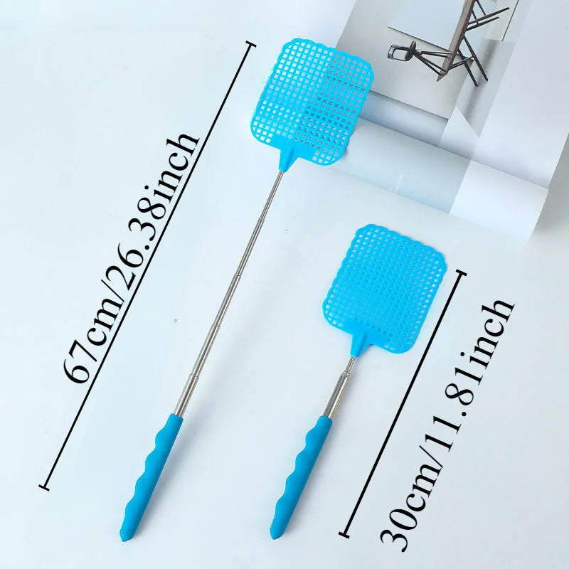 1/2pcsMini Retractable Plastic Fly Swatter; Stainless Steel Non-slip Handle; Summer Mosquito Swatter; Fly Killer For Home Garden Oasis Select