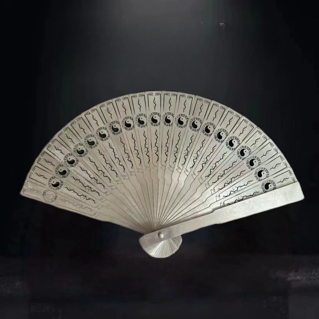 Double Opening and Closing Non-magnetic Thickened Stainless Steel Folding Fan Hollow-out Folding Tai Chi Decorative Fan Oasis Select 30cm 9 inches