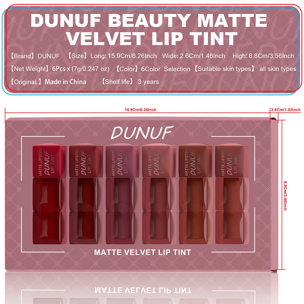 6pc/set Velvet Matte Lipstick Long-lasting Waterproof Lip Gloss Lip Glaze Non-Stick Cup Nude Red High Pigment Y2K Christmas Gift Oasis Select