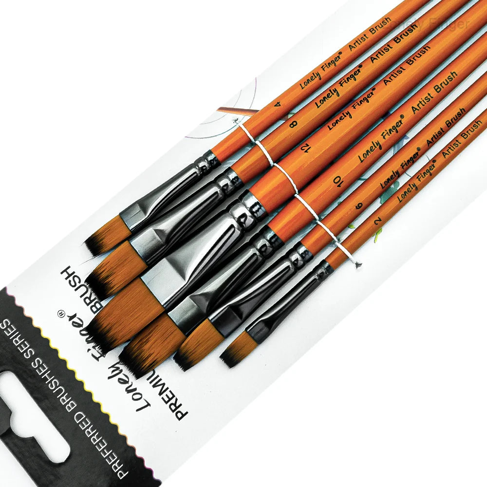 Paint Brushes Set of 6/24pcs Wooden Handles Brushes，Professional Artist Series with Filbert, Round, Angle, Flat for Watercolor, Oasis Select 6 Orange Flat