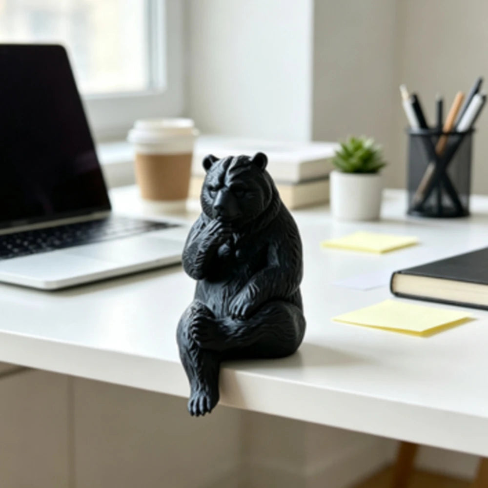 Thinking Bear Edge Sitter Figurine 3D Printed Shelf Table sitting posture Border Decor Bear Mini Home Office Desk Ornament gifts Oasis Select