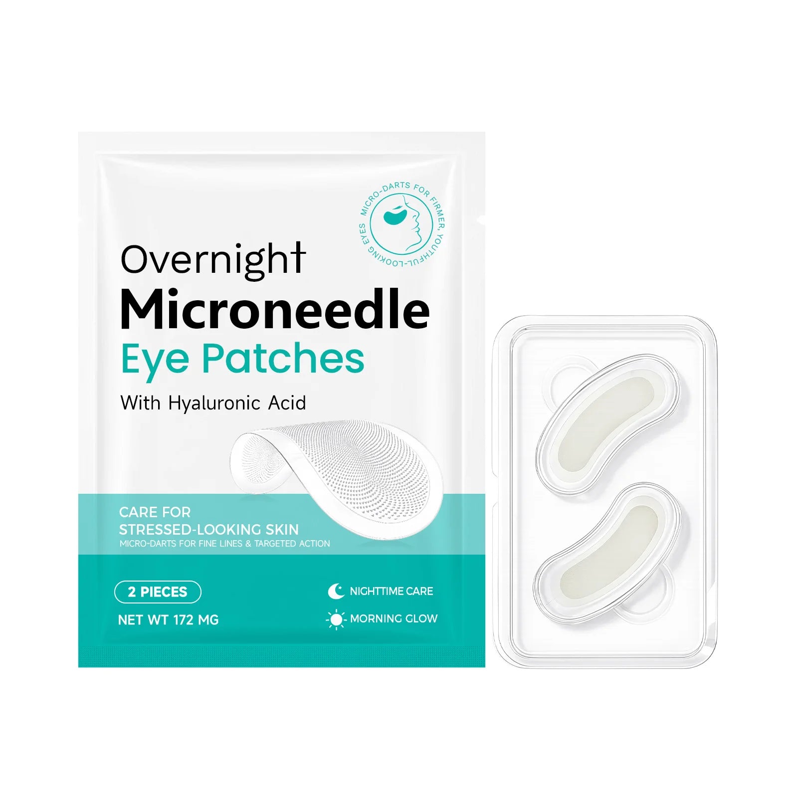 Microneedle Eye Patches Hyaluronic Acid 0.25mm Overnight Under Eye Mask for Dark Circles Fine Lines Hydrating Anti-Aging Eye Car Oasis Select 2pcs