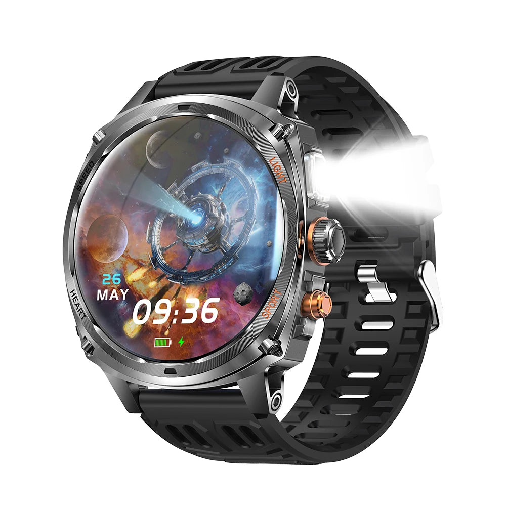 Outdoor Sports Smart Watch Blue Tooth Call Heart Rate Health Smartwatch Information Reminder LED Flashlight Waterproof Clock Oasis Select BKBKS