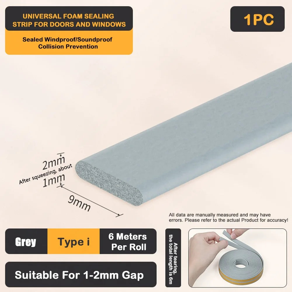Self Adhesive Weather Stripping Door Seal Strip EPDM Soundproof Weather Stripping Windproof 6Meters Weatherstrip for Window Oasis Select Grey - I Type