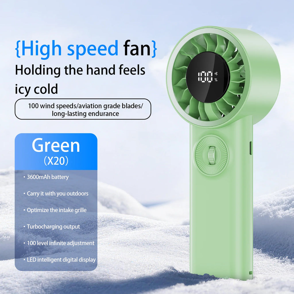 3600mAh Rechargeable Fan Ultra Quiet Handheld Fan 100 Gear Wind Speed Turbo Airflow Rechargeable Portable Fan For Office Travel Oasis Select green