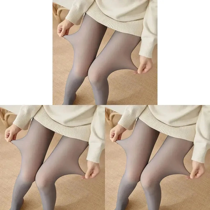 1-3pcs Fleece Tights Woman Warm Winter Pantyhose Sexy Translucent Stockings Thermal Elasticity Panty Fashion Leggings Female Oasis Select Grey 3pcs One Size