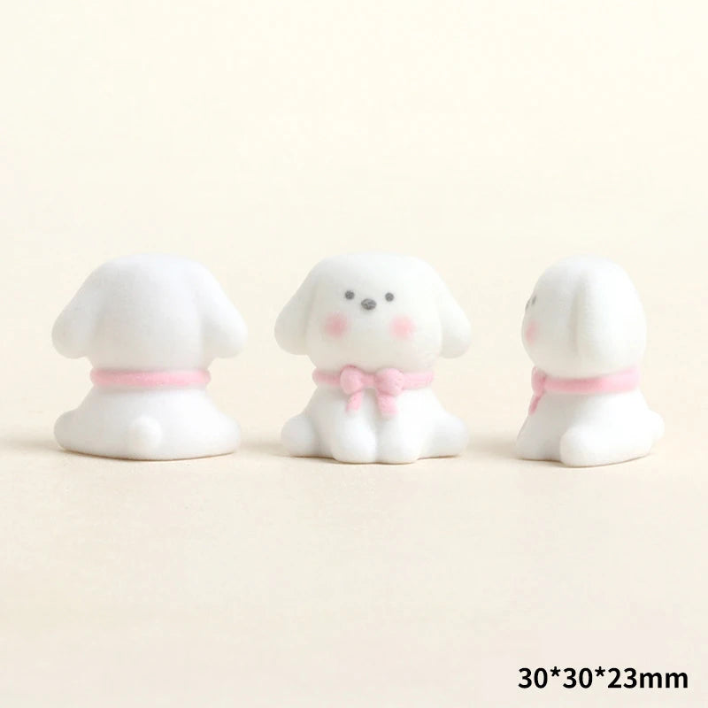 Cute Flocked Resin Puppy Figurine | Mini Dog Desk & Car Ornament