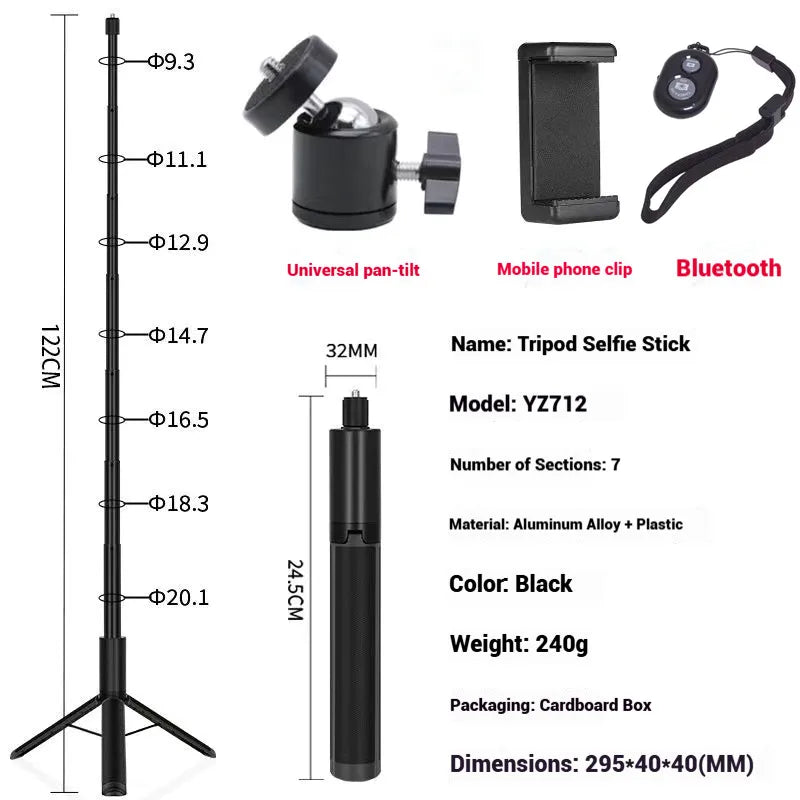 120cm Invisible Selfie Stick Tripod for GoPro, DJI & Insta360