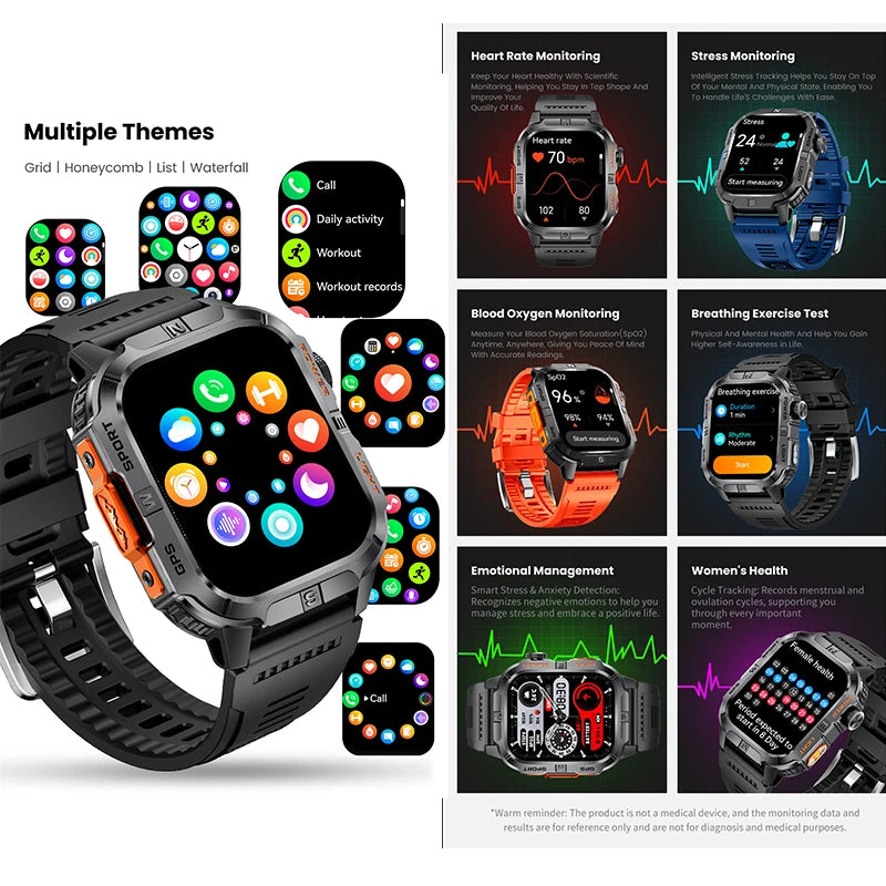 yaocx GTH3 Smart Watch 2.01" HD, BT Call, IP68, 100+ Sports