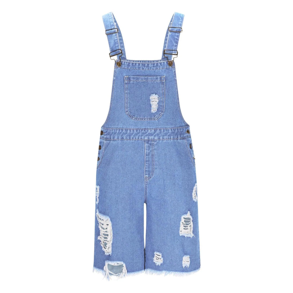 Summer Men's Vintage Jeans Overalls Elastic Denim Jumpsuit With Pockets Men Casual Button Suspenders Short Pants Oasis Select