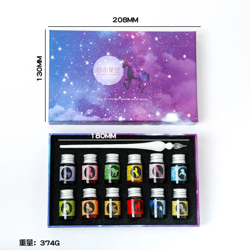 Free Starry Sky Pen Glass Pen Gradient Color Gift Set Dip Pen Business Gift Pen Student Crystal Pen Oasis Select 14