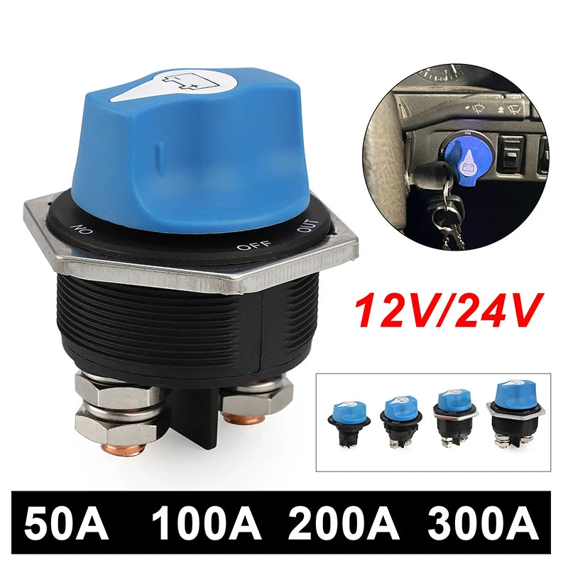 Car Battery Race Rally Switch 50 100 200 300A Blue Battery Disconnector Isolator Cut Off Switch Kit For RV Motorcycle Truck Boat Oasis Select
