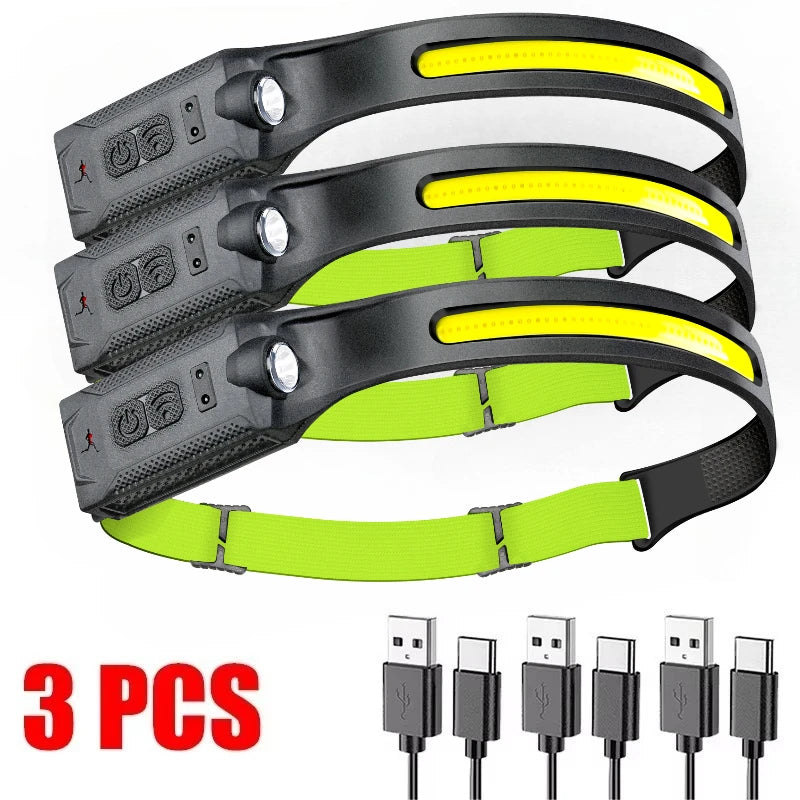 COB LED Sensor Headlamp USB Rechargeable – Camping & Fishing