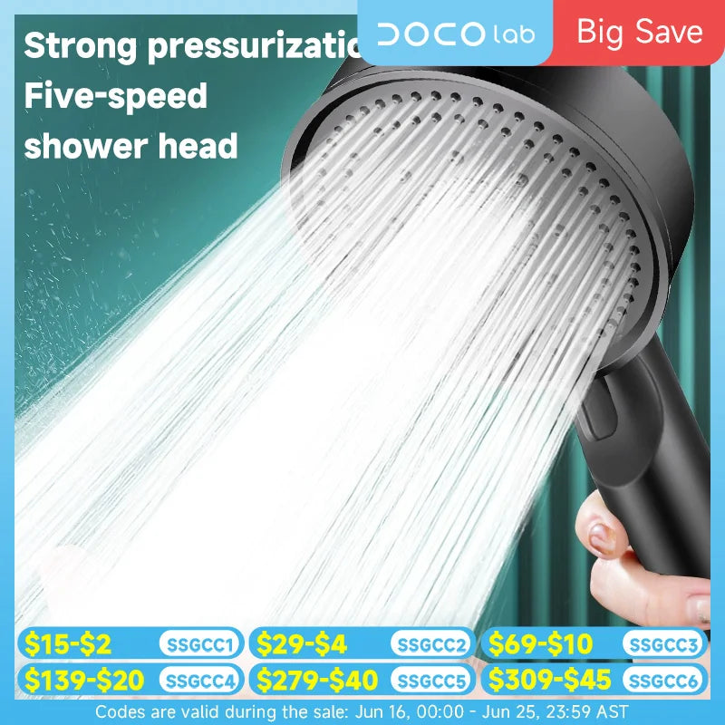 5 Modes Pressure Boost Shower Head Multifunction Adjustable Large Water Shower Nozzle Massage Bathroom Accessory Oasis Select