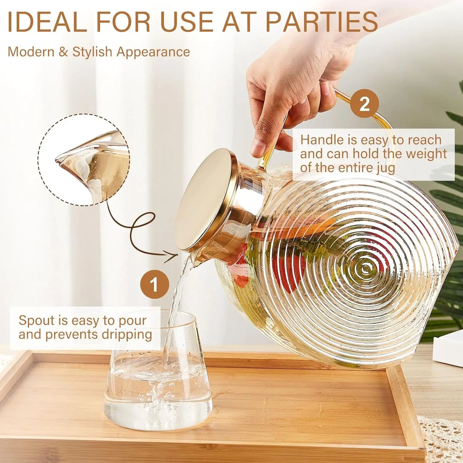 Snail Glass Pitcher 2.5L 84oz Large Iced Tea Pitcher with Handle Lids for Fridge Door Water Jug Sun Tea Bottles Cold Water Cups Oasis Select