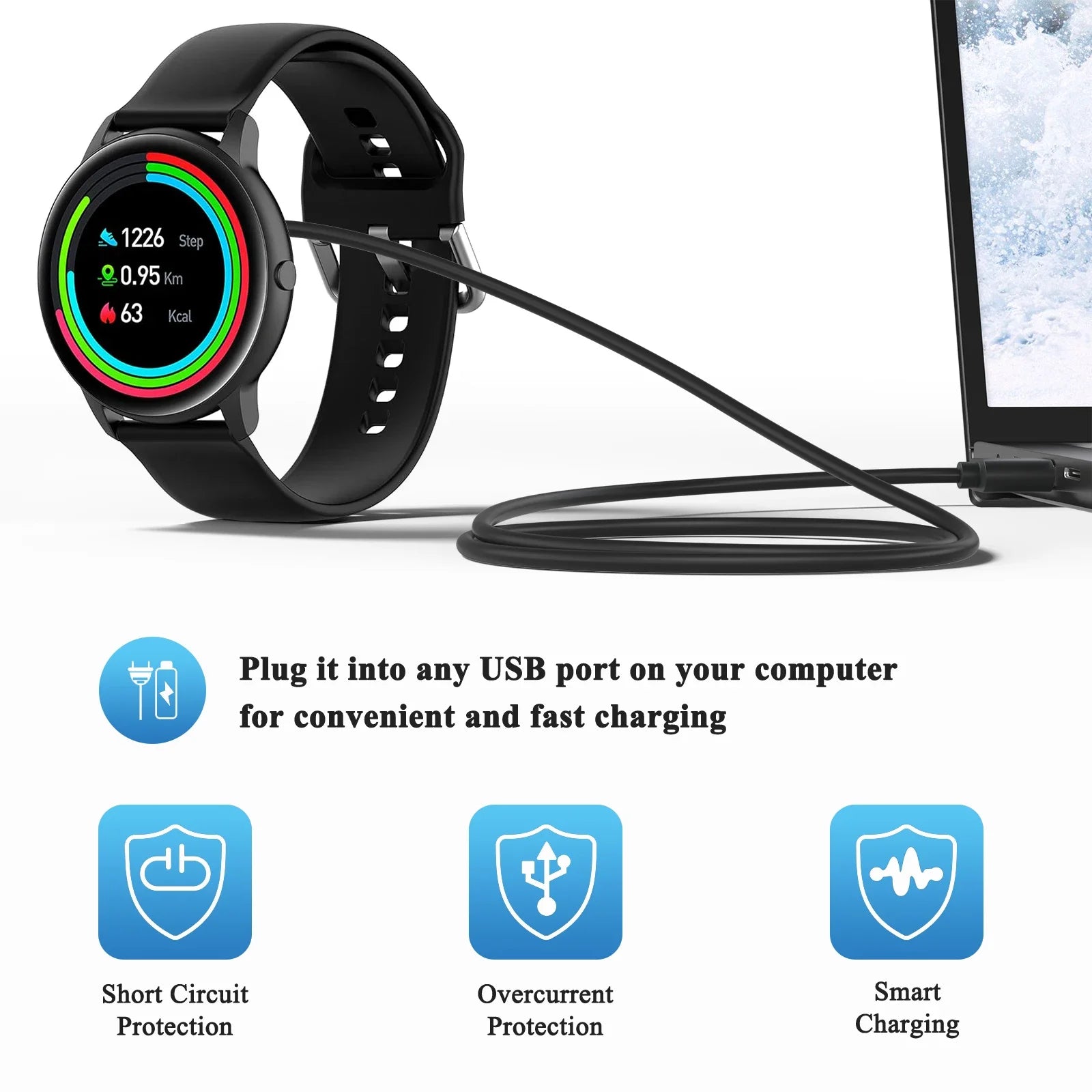 Magnetic Smartwatch Charger 2-Pin 4.0mm USB Cable – Black Smartwatch Charger Cable Oasis Select