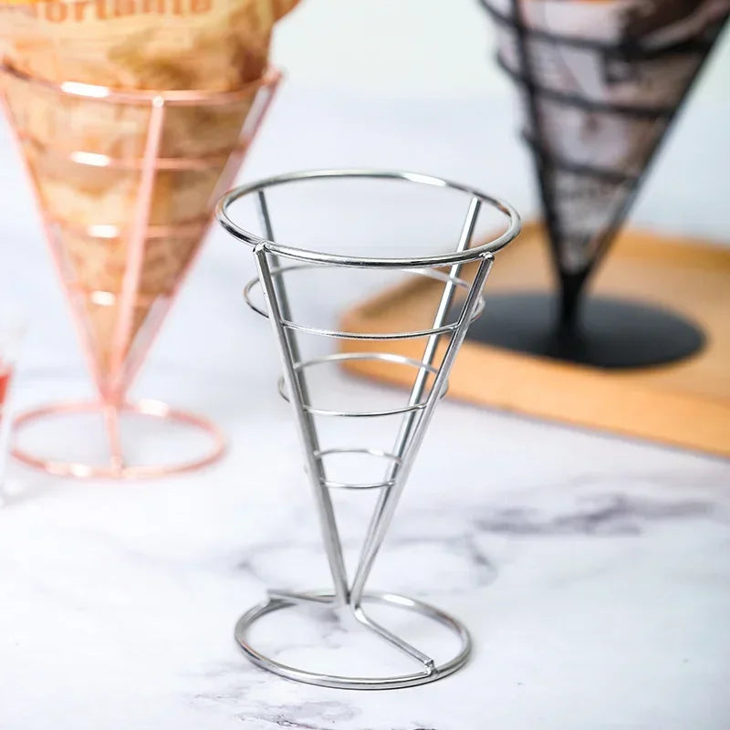 Fries Stand Fried Chicken Display Rack Stainless Appetizers Stand Cone Baskets Sauce Salad Dipping Cup Kitchen Party Tool Oasis Select