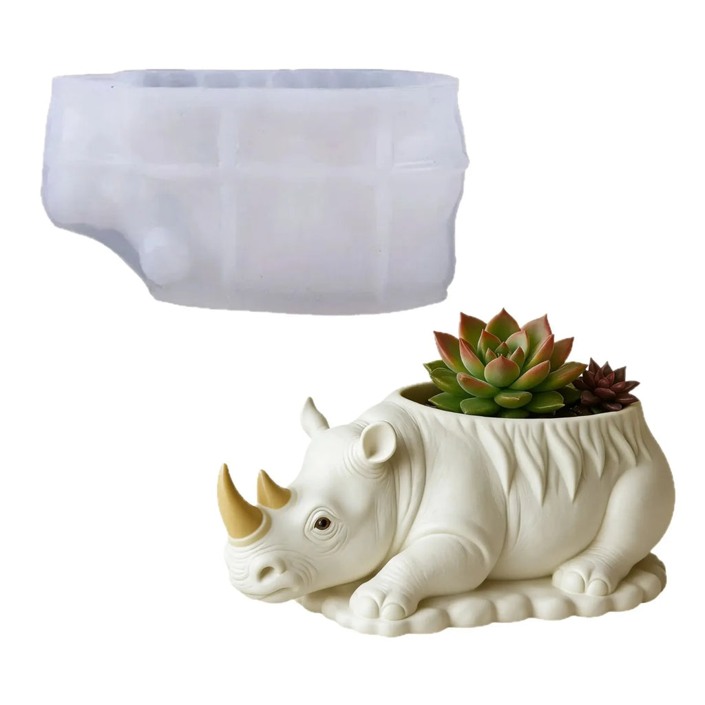 Cute Rhino Succulent Planter Pot Silicone Mold DIY Concrete Resin Animal Flower Pot Desktop Decor Mini Plant Container Oasis Select