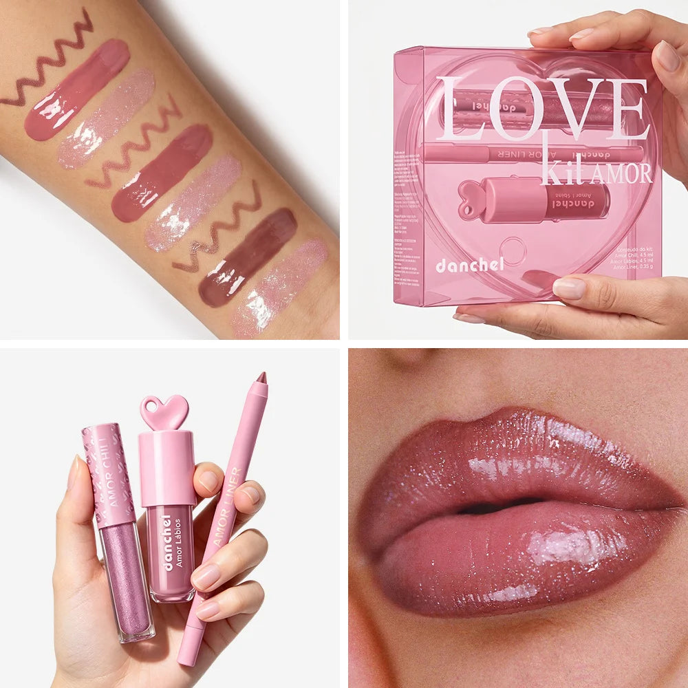 Pink Heart-shaped Lip Kit Instant Plumping & Hydration Long-Lasting Lip Gloss High Shine Glossy Lip Glaze Perfect Gift for Woman Oasis Select