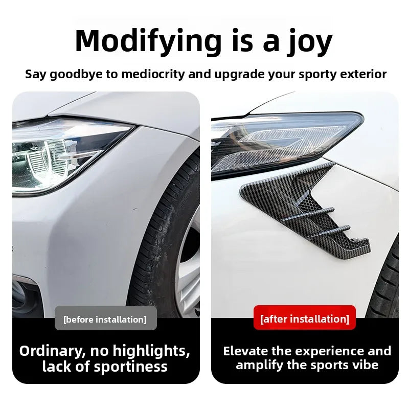 2pcs Car Shark Gill Fender Vent Stickers – Carbon Fiber & Black