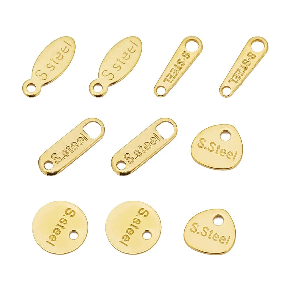 No Fade 50pcs Stainless Steel End Charms Pendants Vacuum Plating Gold Color Chain Extension Tail Charms for Jewelry Making DIY Oasis Select