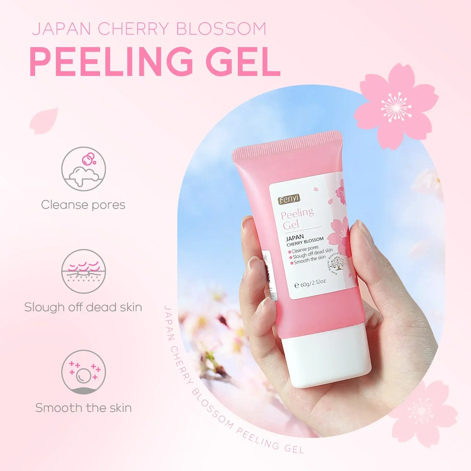 Sakura Gentle Exfoliating Gel Face & Body Scrub Deep Clean Pores Blackhead Remover Smooth Brightening Skin 60g Oasis Select