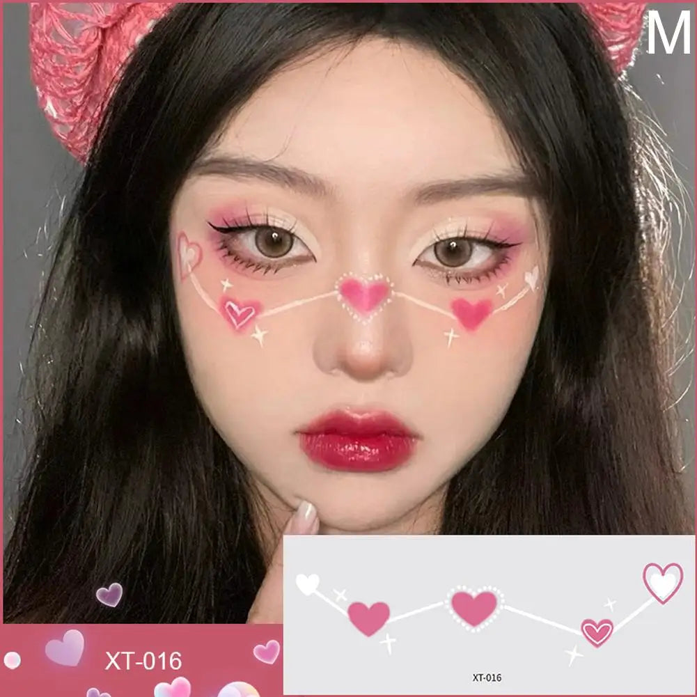 Cute Love Hearts Face Temporary Tattoos for Girls Face Makeup, Eye Shadow Stickers Waterproof Fake Tattoos Party & Festive Looks Oasis Select M