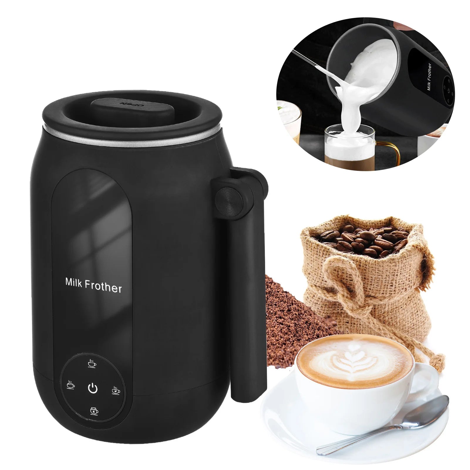 Electric Milk Frother Cooker for Frothing 4-in-1 Milk Steamer with Rotatable Handle Foam Maker for Coffee/Latte/Cappuccino Oasis Select