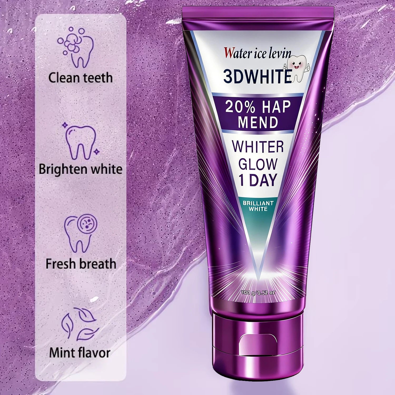 20% HAP 3D White Toothpaste - 1 Day Whiter Teeth, Deep Stain Remover, Cool Menthol for Fresh Breath & Strong Enamel Oasis Select
