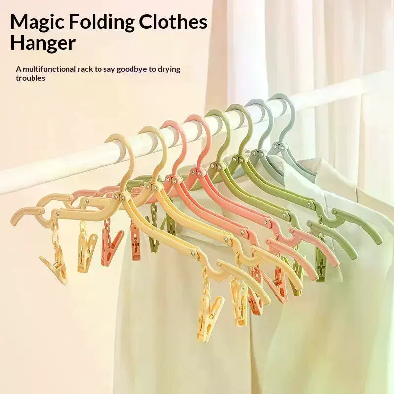 Folding Clothes Hanger with Non-Slip Clips | Space-Saving