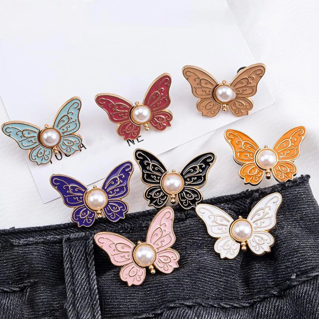 Pants Waist Tightener for Women Butterfly Shape Waist Tightener Buttons 8 Pieces No Sewing Reusable Alloy Clips for Clothing Oasis Select
