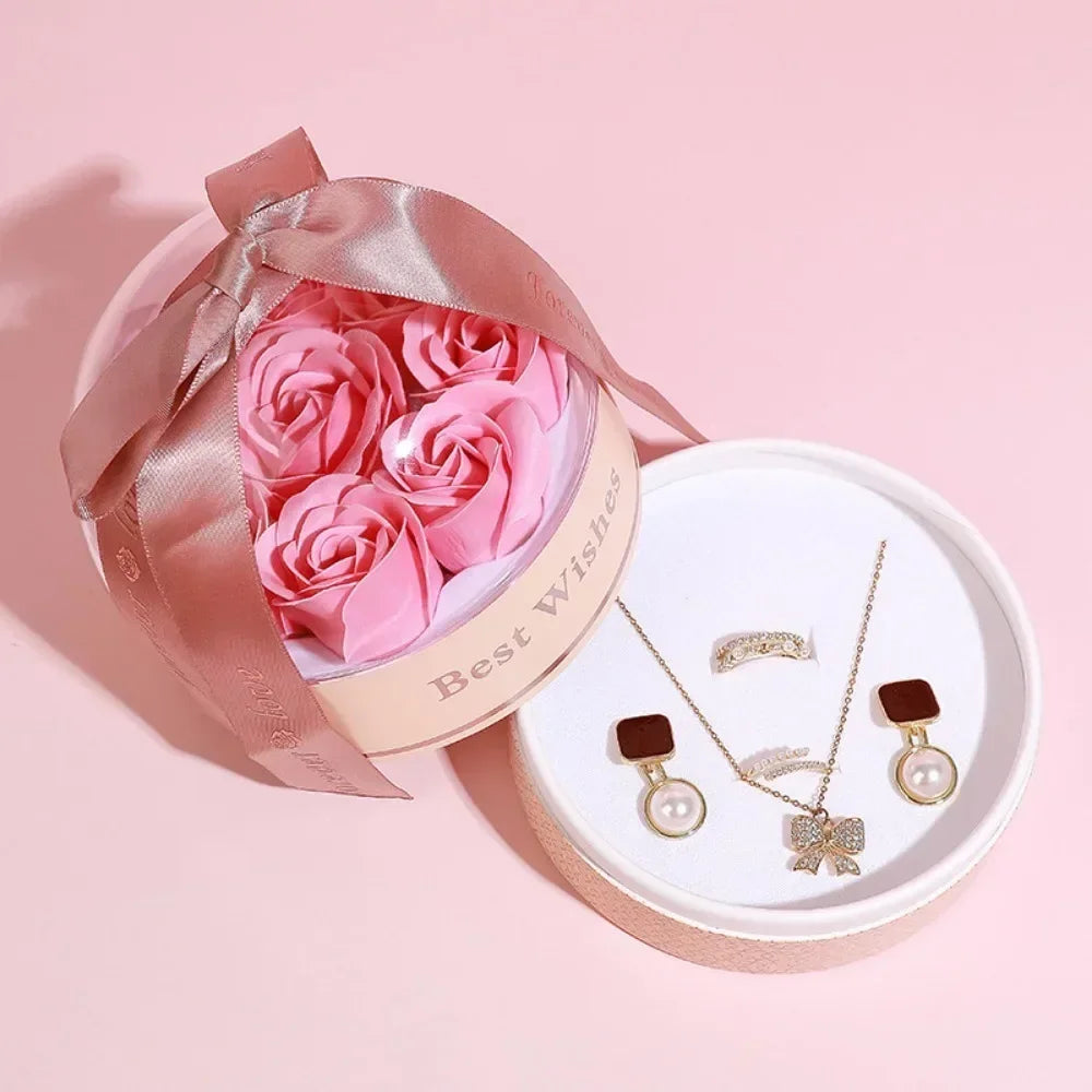 Cylinder Creative Rose Box Set Valentine Day Ring Pendant Earring Universal Gift Box Artificial Flowers for Girlfriend Surprise Oasis Select