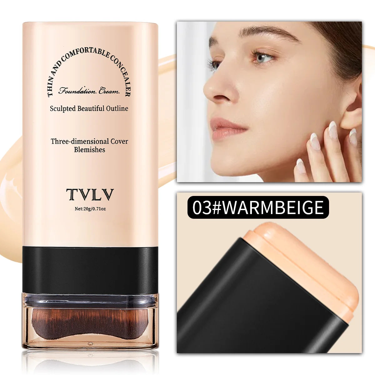 Lightweight Full-Coverage Cream Concealer – All Skin Types Cream Concealer Oasis Select 03 WARMBEIGE