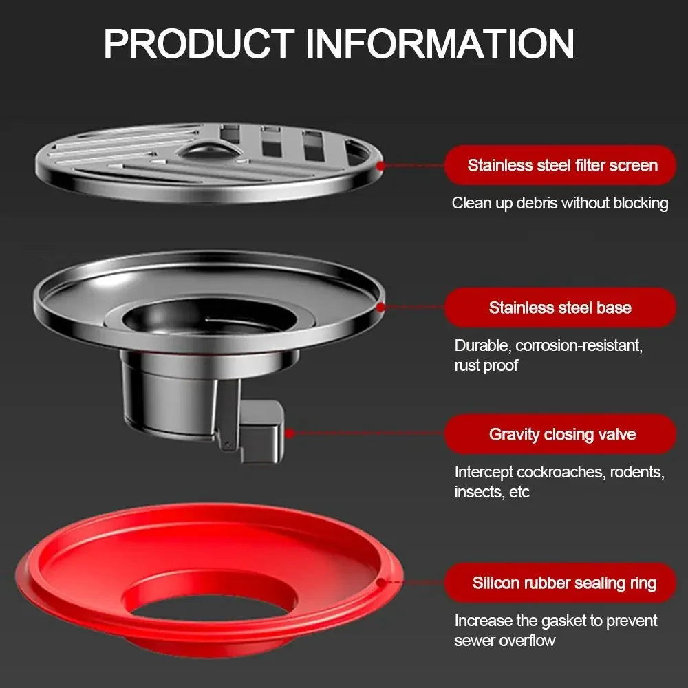 Stainless Steel Shower Floor Drain with Grid Grate Cover Anti-odor Fast Drainage Floor Drain Round Insectproof Oasis Select