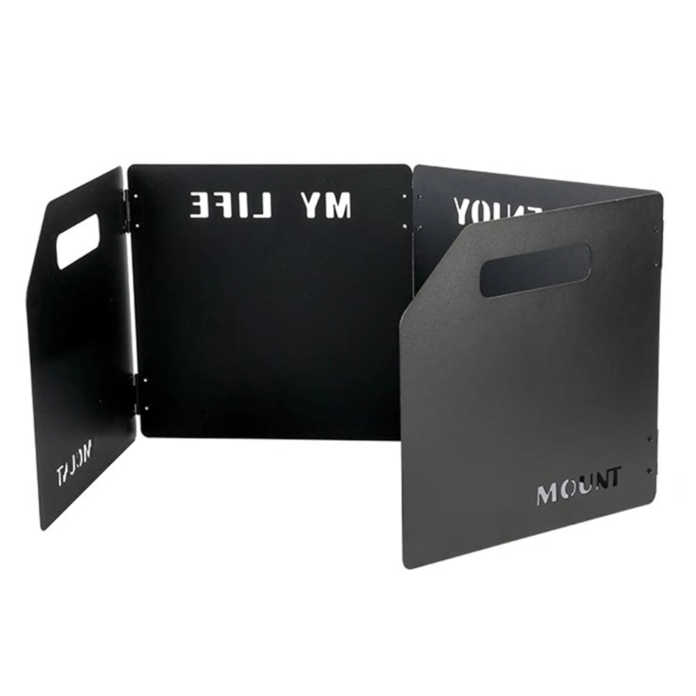 Folding Gas Stove Windshield Stainless Steel Four-fold Cassette Windproof Shield Camping BBQ Burner Windscreen Oasis Select black