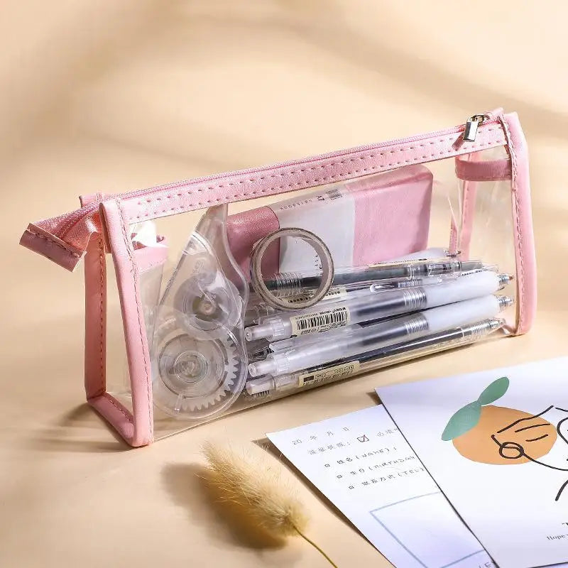 Transparent Pencil Case Waterproof PVC Large Capacity Clear Pen Bag Multi-use for Stationery Cosmetic Travel Use Oasis Select A3
