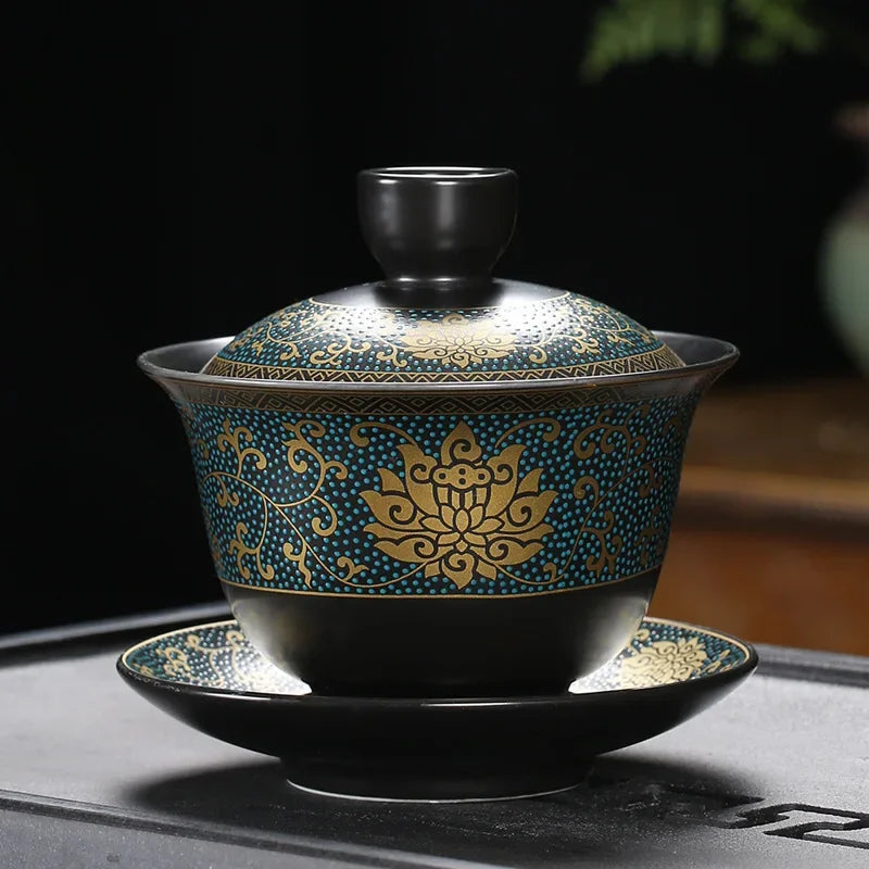Chinese Teaset Classical Gaiwan Tea Cups Black Clay Tureen Lid Bowl Saucer Traditional Handmade Tea Brew Tea Cup Oasis Select A