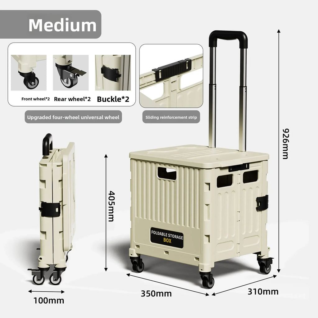 Household multi-functional grocery shopping cart Portable folding shopping cart Outdoor trolley cart Stall camping storage box Oasis Select Medium-4-White