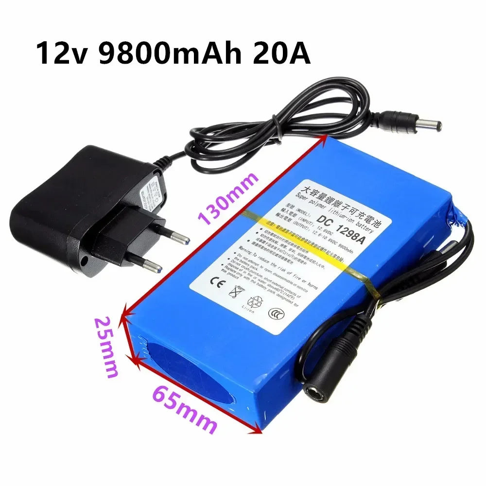 DC 12V 3000-9800mAh Lithium Ion Rechargeable Battery, High Capacity Ac Power Charger with + Explosion-proof Switch US/EU Plug Oasis Select 12v 9800mAh